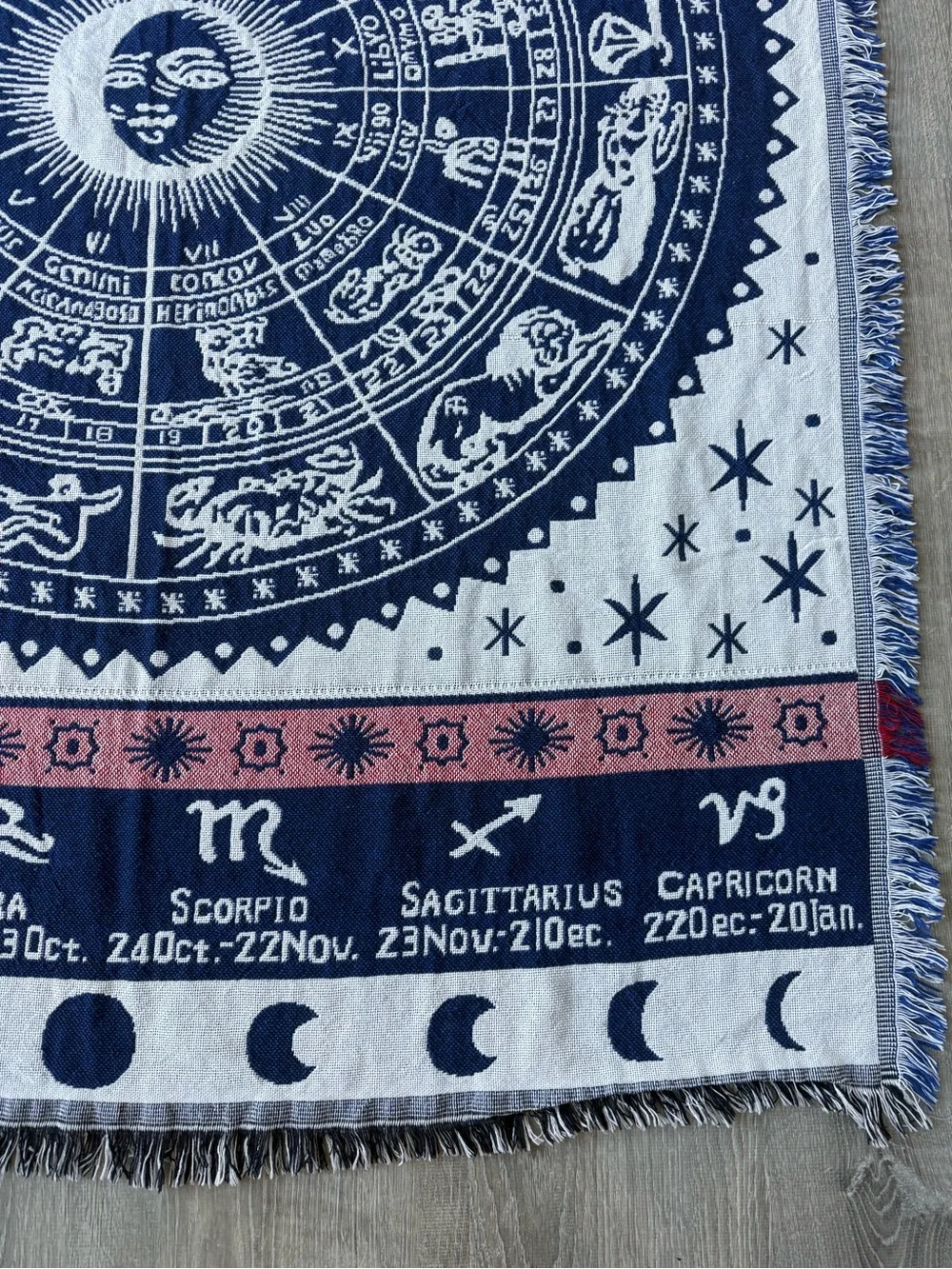 Vintage 90’s Celestial Zodiac Wheel Woven Cotton tapestry blanket whimsigoth